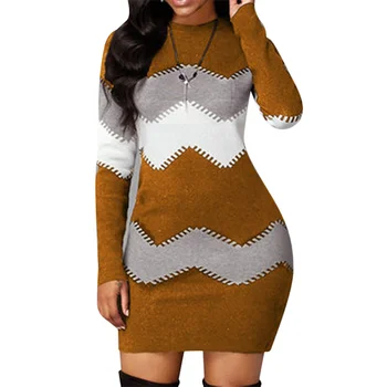 2023 Нов модерен вязаный пуловер, женски многоцветен топ, пролетно-есенни тънки пуловери с дълги ръкави в вълнообразни райета, под формата на фигурата