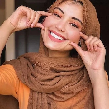 5 бр., безплатна доставка, женски памук шал-хиджаб, от чиста памучна прежда, монохромен забрадка, hijabs за мюсюлманските жени