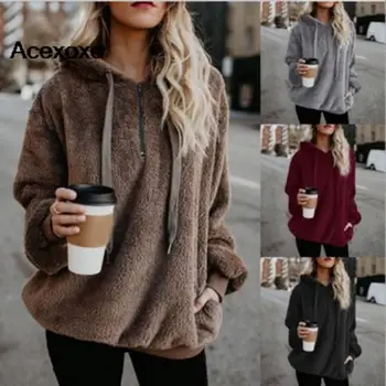 Европа и Съединените Щати, е новият зимен женски вълнен пуловер с дълги ръкави и качулка, палто