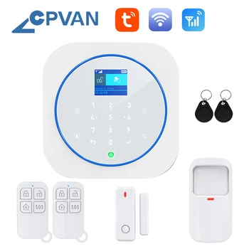 CPVAN WiFi GSM домашна аларма, безжична интелигентна сот Sasha с датчик за движение PIR, вратата сензор, съвместим с Алекса