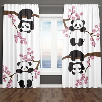 3D печат по поръчка Скъпа завеса с изображение на животно панди за момчета, 2 броя, плътни завеси са с високо оцветяване, завеси за хол, спални, интериор
