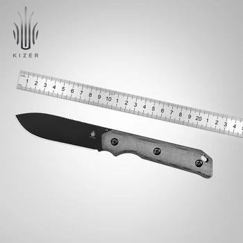 Нож с Фиксирано Острие Kizer 1045C1 Begleiter 2022 Ловен Нож със Стоманени Остриета D2 и Черна Дръжка Micarta Инструмент за Оцеляване с Ножнами