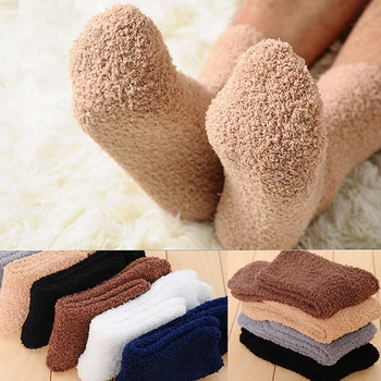 1 чифт зимни топли пухкави чорапи в женските чорапи, сладък меки еластични чорапи от коралов кадифе, домашни чорапи за кърпи