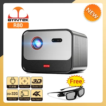 BYINTEK R80 Full HD, 3D, 4K 300-инчов Кино AI Лазерен Автофокус, Android Smart WiFi Преносим led DLP домашно видео проектор