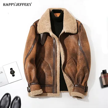 Висококачествени мъжки зимни палта от изкуствена кожа, якета палта, дебела топла вълна, мек вълнен плат кожа, мъжко кожено яке, палто LC04