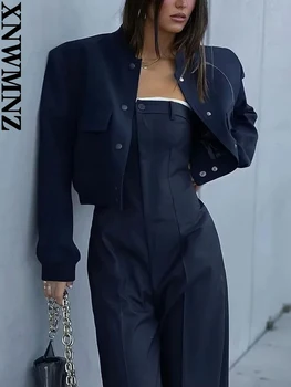 XNWMNZ 2023 Дамски модни якета са с джобове, палта, дамски ежедневни пролетта бомберы с дълъг ръкав, однотонная дамски връхни дрехи