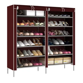 Лесен шкаф за обувки, двухрядный 7-слойный шкаф за обувки с голям капацитет, по-голяма става и да повдигнат стойка за обувки