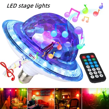 E27 RGB led лампа за сцена, музикална лампа с дистанционно управление, интелигентни аудио високоговорител, лека нощ, въртящата светкавица, лека нощ, бар, KTV, дискотека, DJ