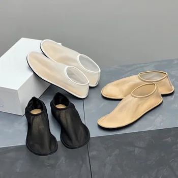 дамски тънки обувки от окото на материал в *редица, прозрачна удобни страхотни обувки на плоска подметка, универсални дишащи прости бабини обувки
