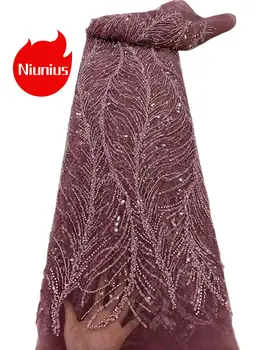 5 ярда, най-новата висококачествена елегантна тюлевая тръба, расшитое перли дантела с множество камъни, платове за булчински рокли NN5395_S