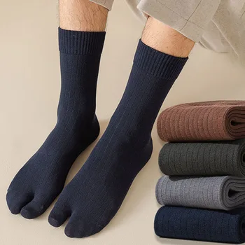 Мъжки чорапи с две чорапи, сандали-чехли, чорапи със средни пръсти, обикновена шарени чорапи с цепка, бизнес ежедневни памучни чорапи