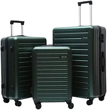 Комплекти за багаж TydeCkare 20/24/28, лек куфар ABS + PC в твърда черупка с TSA заключване и въртящи се копчета за колела, тъмно зелен