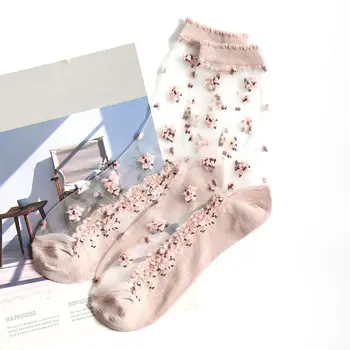1 чифт диша ултра тънки чорапи, летни дамски прозрачни дантелени копринени къси ластични чорапи с декорация във формата на кристали рози за момичета, женски Сокс