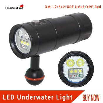 Подводен видеосвет led фенерче за гмуркане, тактически фенер 32650, водоустойчив 100 м, 9 * led XM L2 XPE, UV-червена лампа за гмуркане