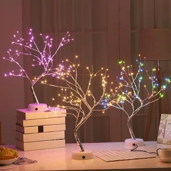 Нощна светлина във формата на дърво в стил бонсай, 36/108 led лампа, направи си сам, фойерверки, растения, ключ, Мед, Коледен подарък, декорация за дома