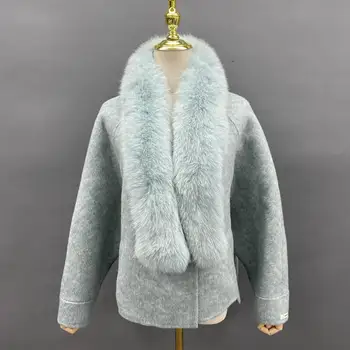 2023 Нови тенденции, женски кашемировое палто, елегантна покривка палто с кожа яка
