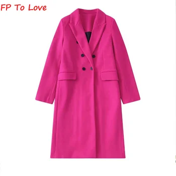 FP To Love Woman, розово-червен модерен дрешки с дълъг ръкав, пролет и есен, двубортный права на ревера, луксозно дълго палто в стил ретро