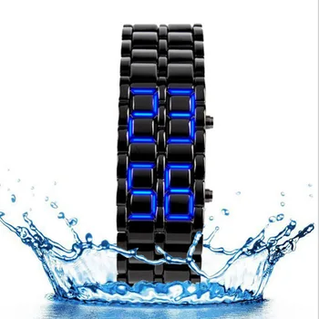 2022 Модерен стил Iron Самурайски метална гривна Часовник LED цифров часовник Hour Montre Електронни Reloj Mujer Relogio Feminino