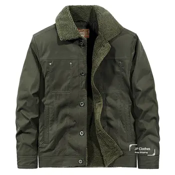 Зимна руното нова яке-бомбер, палта за мъже, свободна директен яке 5XL, палта, ежедневни топли якета в стил карго цвят каки, палта 4XL