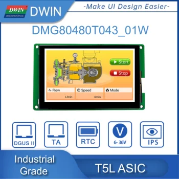 DWIN 4,3 Инча, Резолюция 800 * 480 Промишлени и Медицински UART Сериен HMI IPS LCD дисплей, TTL/RS232/RS485 с Конформным покритие