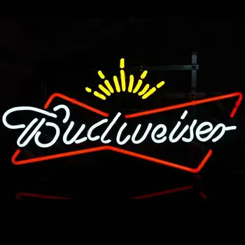 Изработени по поръчка от стъкло неонова светлинна табела Budweiser за бира на бара