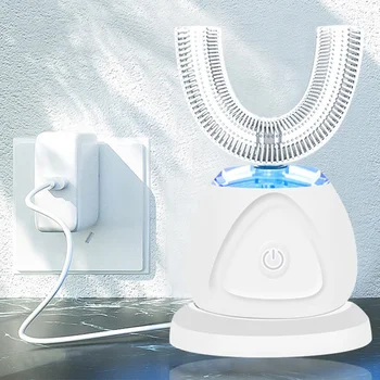 Автоматична звукова четка за зъби с led подсветка на 360 градуса, електрическа ултразвукова четка U-тип за почистване на зъбите