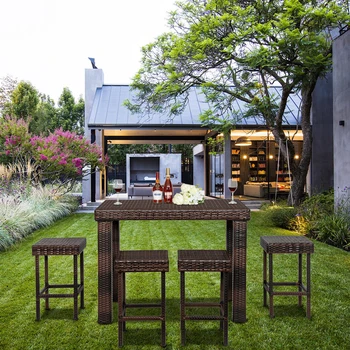 Бар стол-маса и стол, комплект от 5 кафяви градиентных елементи градинска мебел за улицата и градината