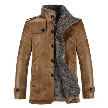 50% модно палто, однотонная бизнес зимно яке от изкуствена кожа с плюшем за ежедневието