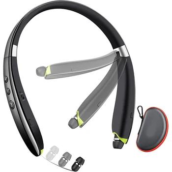 Bluetooth слушалка с шейным ръб, сгъваеми безжични слушалки, прибиращи слушалките с шумопотискане, Hi-Fi стерео с микрофон и калъф за носене