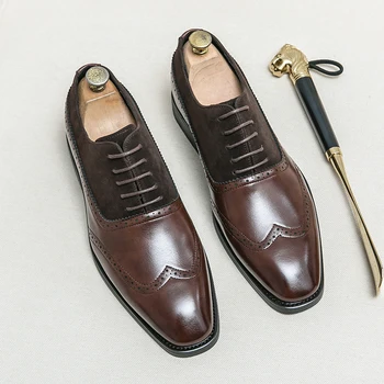 Нова мъжки бизнес обувки, черно-кафяви мъжки дерби дантела с кръгло бомбе, обикновена, безплатна доставка, размер 38-46, мъжки обувки