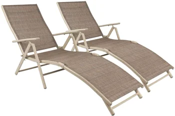 Комплект от шезлонги за вътрешен двор от 2 плажни регулируеми шезлонги Сгъваеми столове край открития басейн, бежевое завъртащо се стол