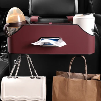 Кутия за съхранение на облегалките на автомобилната седалка, материал от естествена кожа и велур, стил на избор като поставки за чаши след, кутия за салфетки, аксесоари за интериор на автомобил
